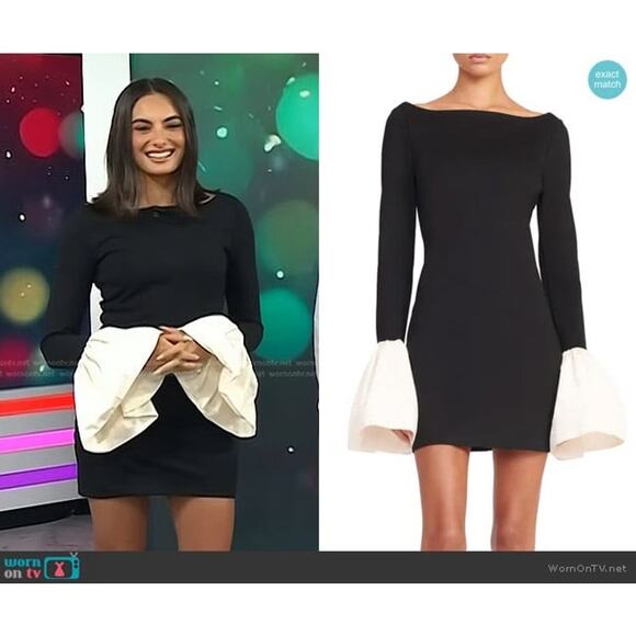 Staud Hawthorne Black & Ivory Ponte Cocktail Mini Dress bell sleeve size XS - Picture 7 of 15